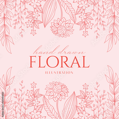 Elegance Wedding drawn mono-line floral botanical flower pattern background design