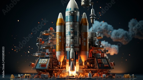 3D Cartoon Style Rocket Launching with Nuclear Themes and Effects