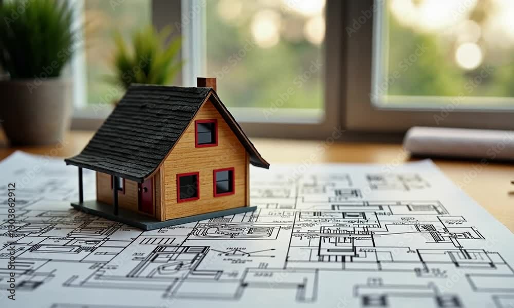 House Under Construction – Brick Structure with Blueprint Planning House Under Construction – Brick Structure with Blueprint Planning