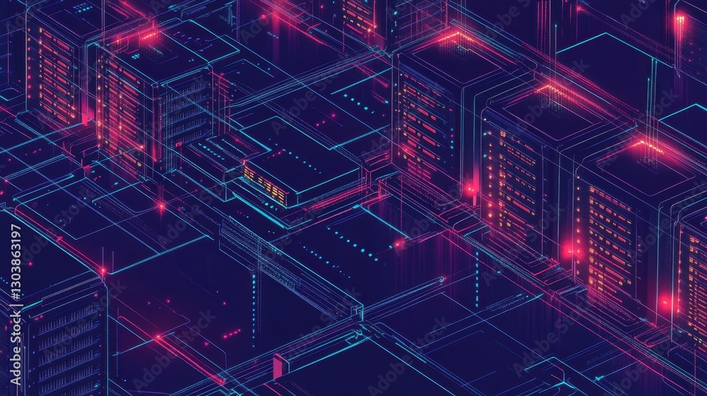 Cloud network with multiple servers, data flow visualization, digital security background Cloud network with multiple servers, data flow visualization, digital security background