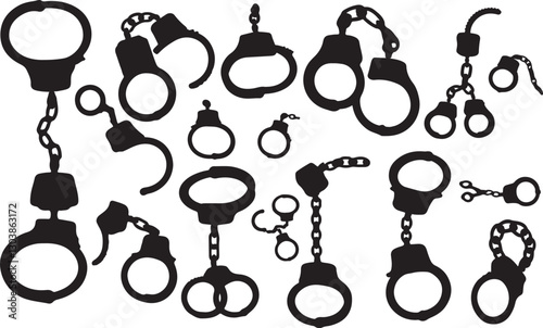 Handcuffs Silhouettes on White Background 