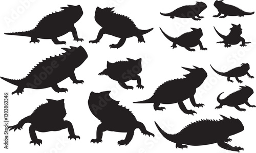 Horned Lizard Silhouette on White Background