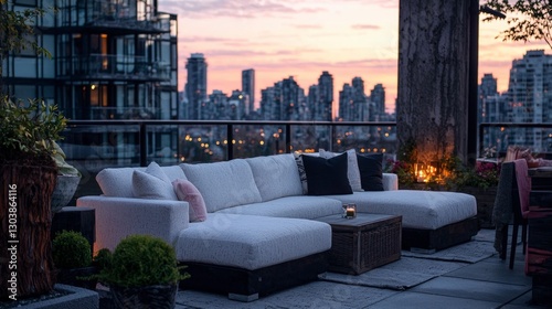 Wallpaper Mural Modern Rooftop Patio Sunset  Sectional Sofa  Cityscape View Torontodigital.ca