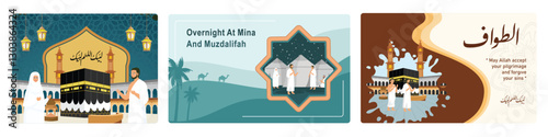 Pilgrims perform the Hajj pilgrimage, spend the night in Mina and Muzdalifah, perform tawaf.