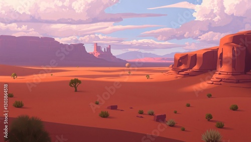 Serene Sunset over Monument Valley-Style Desert Landscape
