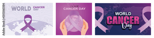 World Cancer Day with cancer awareness ribbon to raise awareness and support to fight cancer.