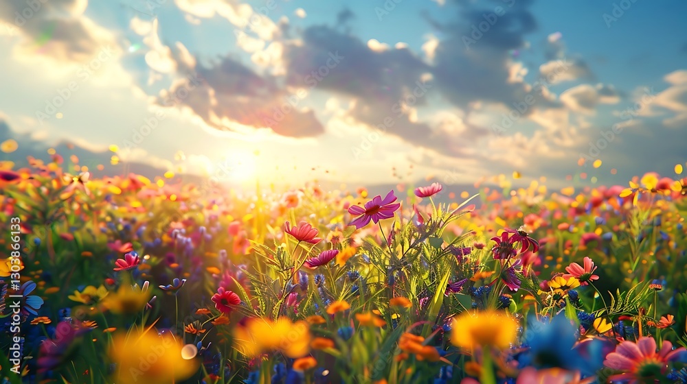 Fototapeta premium View of nature landscape with flowers field