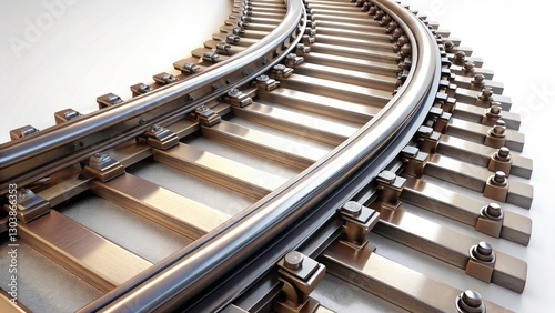 3D Railway Rails Top View Isolated on White Background - Realistic Perspective for Transportation, Infrastructure, and Engineering Projects