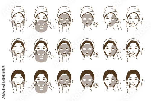 Cosmetic skin care routine_woman(girl) using face pask, sheet mask