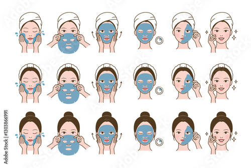 Cosmetic skin care routine_woman(girl) using face pask, sheet mask