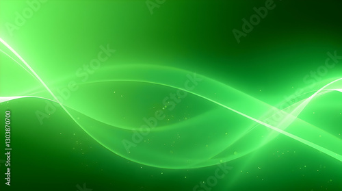 A green background with flowing, glowing lines creating a sense of movement and energy.