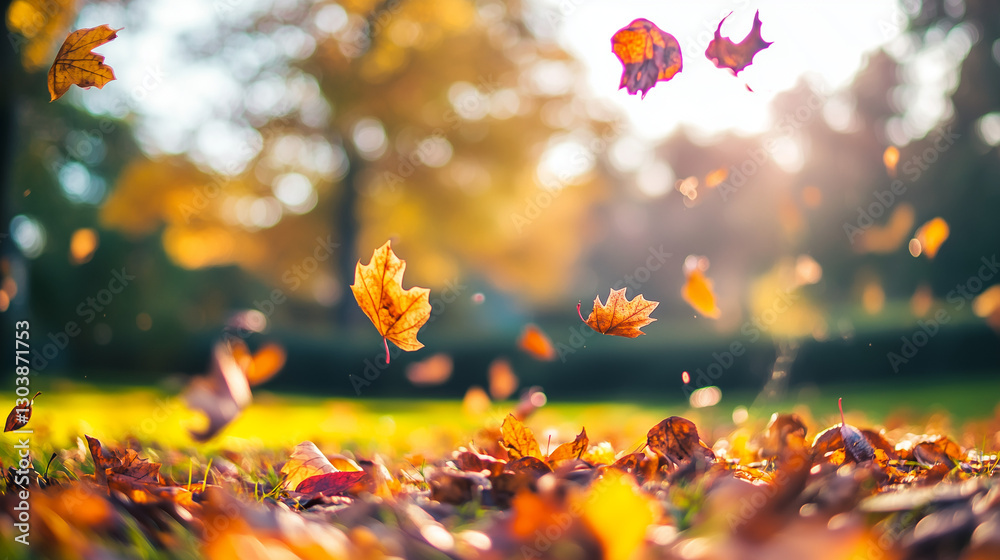 Vibrant autumn leaves in a serene park, capturing nature's quiet beauty and seasonal transition.