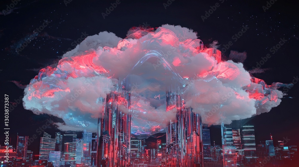 Fototapeta premium Cyberpunk Cityscape Neon Cloud Futuristic Architecture Digital Art