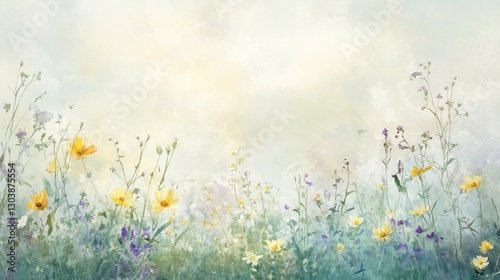 Watercolor Wildflower Meadow: A Serene Spring Landscape