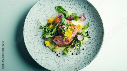 Gourmet Dish  Fine Dining Salmon   Artistic Food Presentation   Michelin Star Cuisine