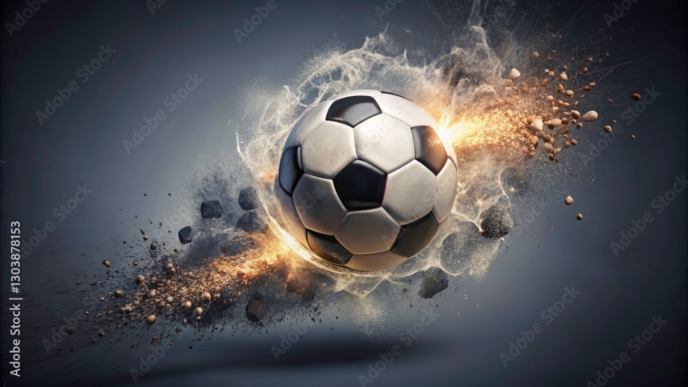 Fototapeta premium Flying Soccer Ball Double Exposure Design with Flat Icon Style for Football Illustrations on Gray Background