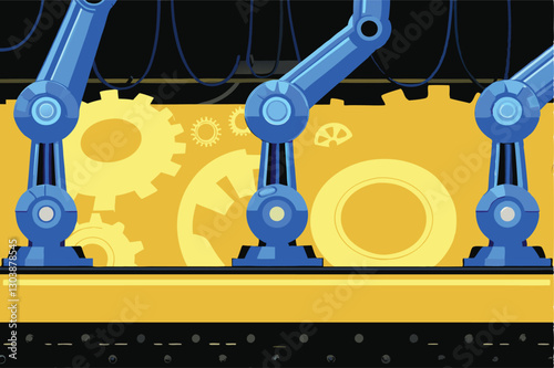 Generate a photorealistic image of a futuristic, automated factory utilizing AI and IoT for streamlined production, showcasing robotic arms and advanced machinery in a clean, brightly lit environment.