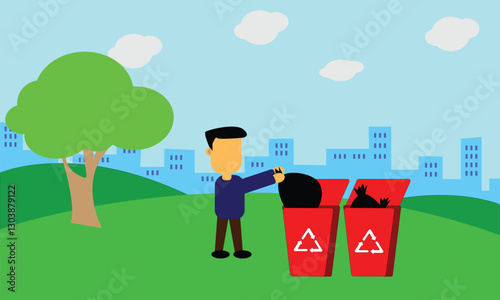 a man throws trash in the trash can
