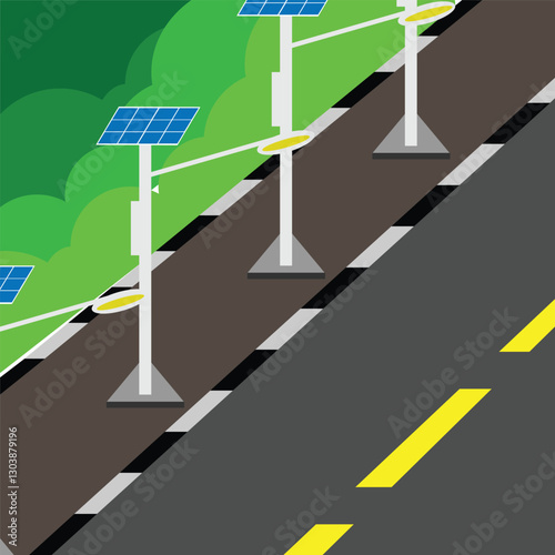 illustration concept. solar panel energy in street lights