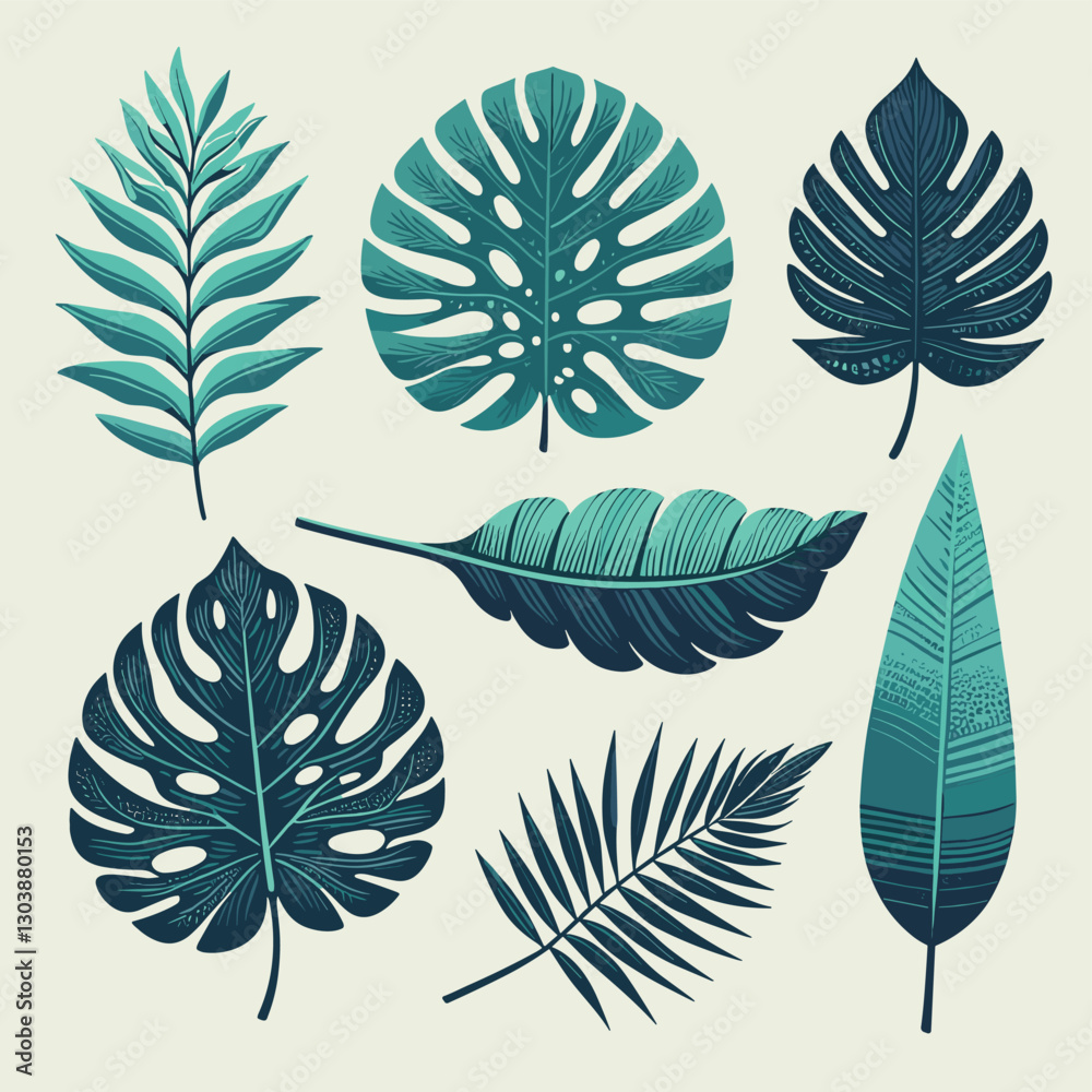 Fototapeta premium Tropical Leaf Collection: Botanical Illustration Set