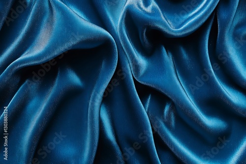 Deep blue charmeuse fabric flowing smoothly with delicate waves and sheen photo