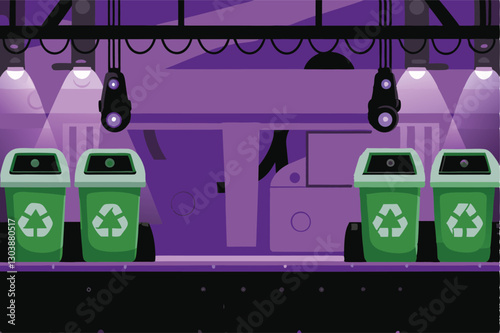 A futuristic AI-powered recycling plant; sleek design, robotic arms sorting waste, energy-efficient systems, clean energy production visible.