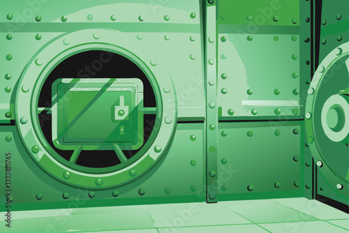 A futuristic, high-security vault featuring advanced facial recognition technology; sleek metallic surfaces, illuminated displays, and biometric scanners.