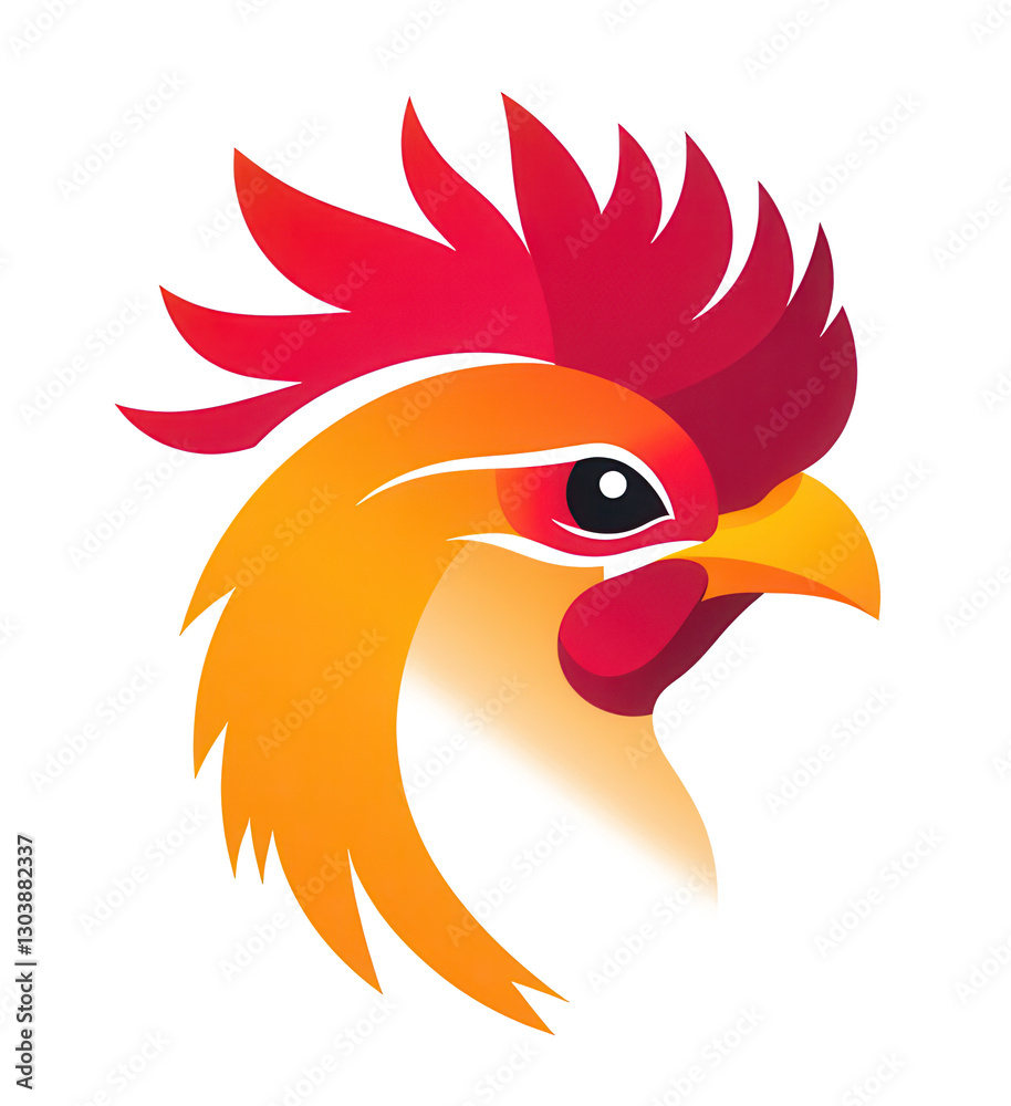 Obraz premium Rooster head icon logo design with a dynamic color gradient of red, orange, and yellow