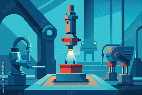 A futuristic high-tech foundry showcasing robotic arms precisely casting intricate metal components.  High resolution, detailed, industrial.