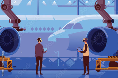 A sleek, modern aerospace manufacturing facility showcasing advanced technology and robotic automation; clean lines, high-tech equipment, and a futuristic aesthetic.