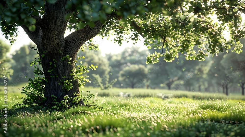 Obraz premium Photorealistic view of tree in nature with branches and trunk