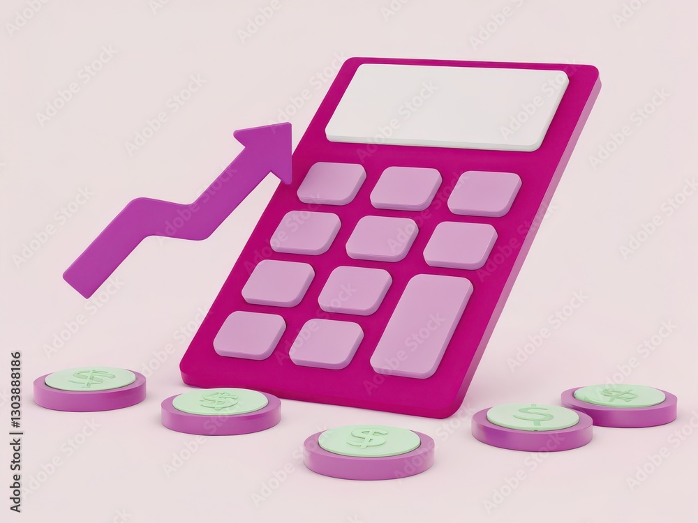 Modern Calculator with Increasing Graph and Coins Representing Financial Growth and Investment