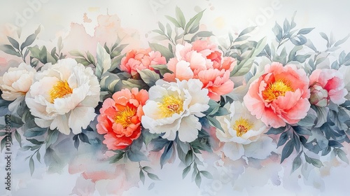 Wallpaper Mural Dreamy Watercolor Floral Arrangement with Lush Blooms Torontodigital.ca