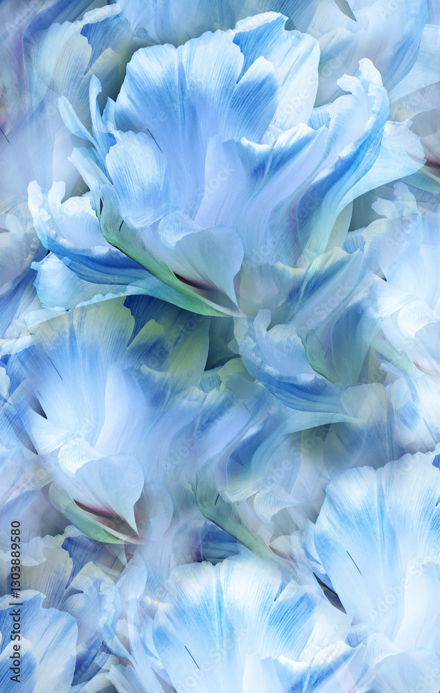Fototapeta premium Tulips flowers and petals. Floral vertical background.