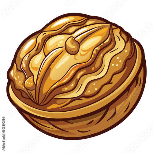 Close-up shot of Hodugwaja, a traditional Korean walnut-shaped pastry, light brown in color, showcasing its texture and detail.
