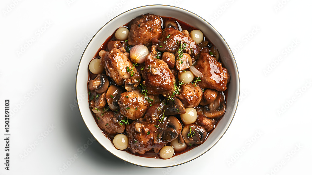 Stunning Overhead Shot of Deep Bowl Filled with Savory Chicken and Vegetable Dish Stunning Overhead Shot of Deep Bowl Filled with Savory Chicken and Vegetable Dish