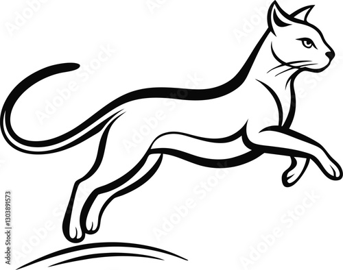 Elegant Leap Minimalist Line Art of a Graceful Cat in Motion.