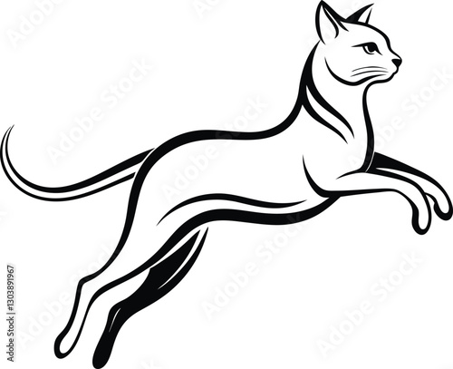 Elegant Leap Minimalist Line Art of a Graceful Cat in Motion.