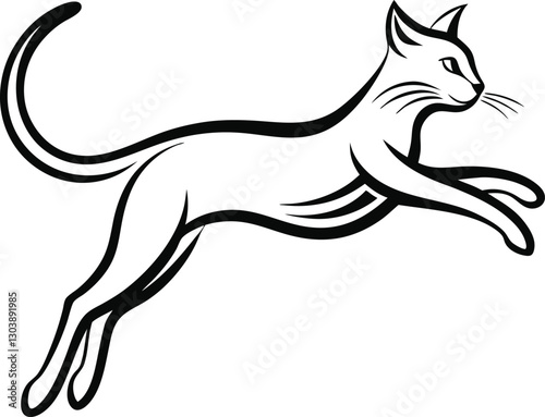 Elegant Leap Minimalist Line Art of a Graceful Cat in Motion.