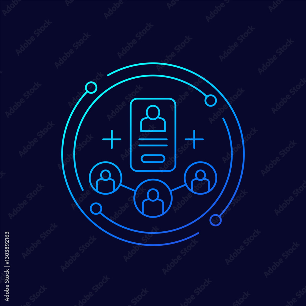 add to group icon with a phone and users, linear design