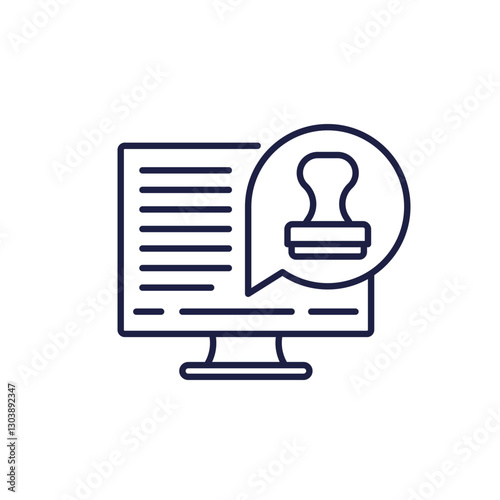 electronic stamp line icon with a computer