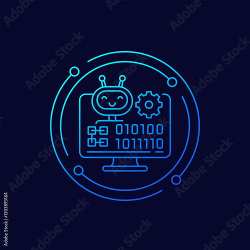 robotics technology icon with robot, linear design