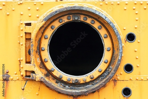 Close up Yellow Submarine Hatch with Rivets and Portholes Detail