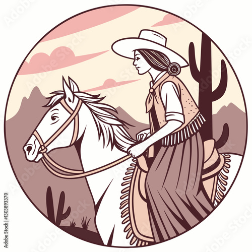 Retro Cowgirl Bundle SVG Vintage Bohemian Western Boho Chic Women Horse Illustration Cowboy Bronco Rodeo