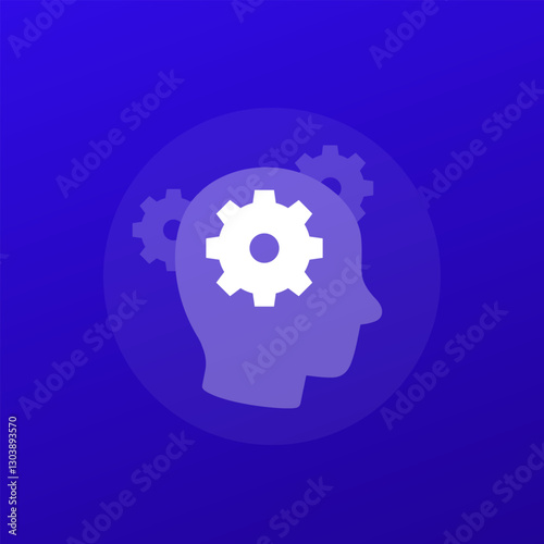 thinking icon with head and gears, transparent design
