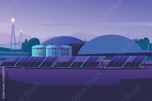 Illustrate a futuristic smart farm utilizing solar panels and wind turbines integrated into agricultural infrastructure for sustainable energy production.