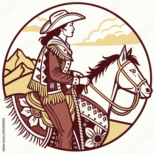 Retro Cowgirl Bundle SVG Vintage Bohemian Western Boho Chic Women Horse Illustration Cowboy Bronco Rodeo