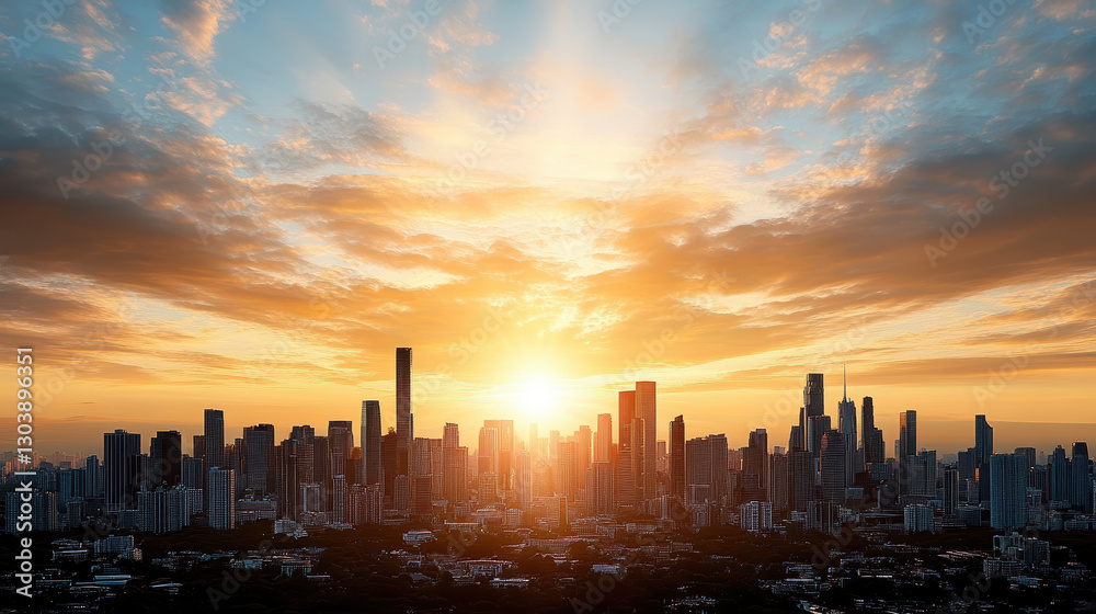 Fototapeta premium stunning city skyline silhouette at sunset with vibrant colors