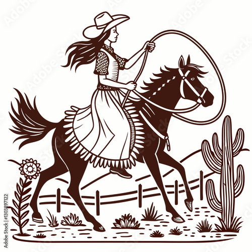 Retro Cowgirl Bundle SVG Vintage Bohemian Western Boho Chic Women Horse Illustration Cowboy Bronco Rodeo