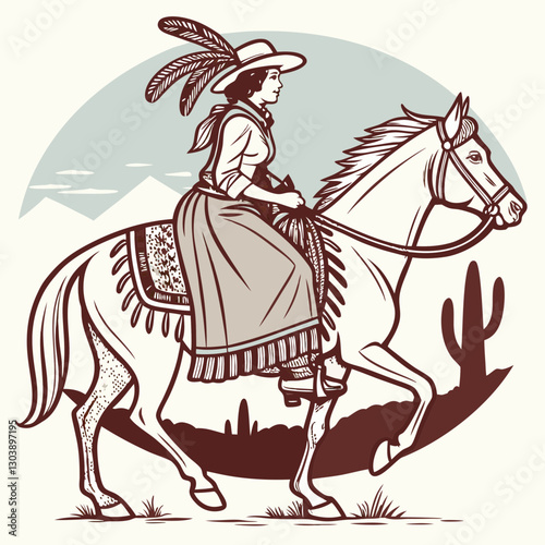 Retro Cowgirl Bundle SVG Vintage Bohemian Western Boho Chic Women Horse Illustration Cowboy Bronco Rodeo